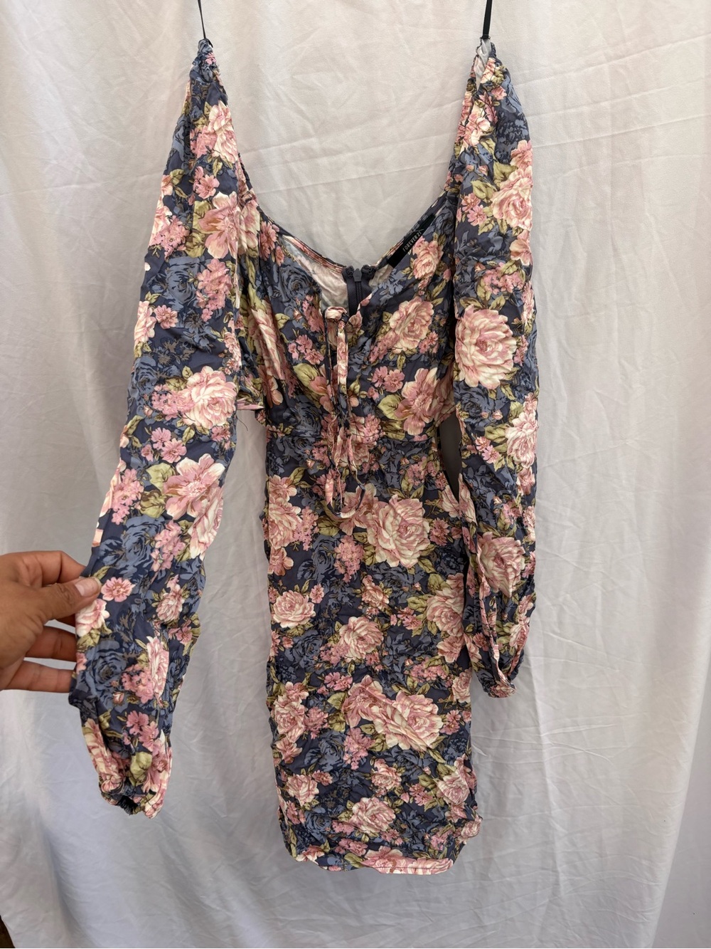 Forever 21 Pink Floral Smocked Mini Dress on Blue small